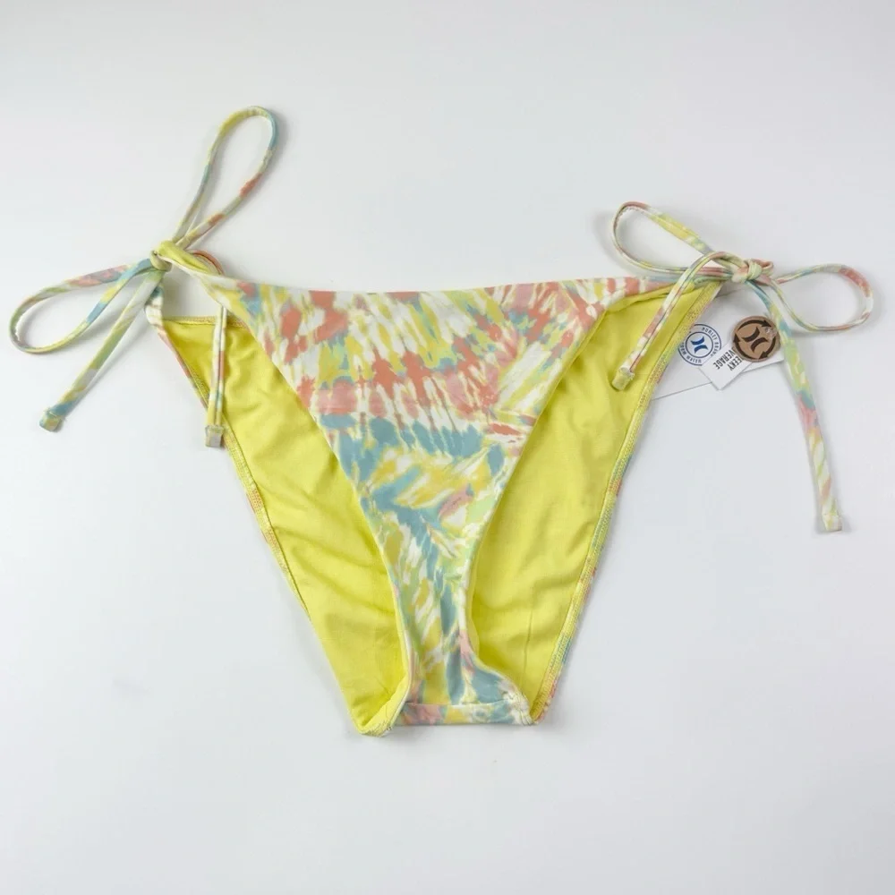 Hurley Bikini Bottom Womens XL Yellow Multi Tie Dye Rhythm Wash Side Tie NWT